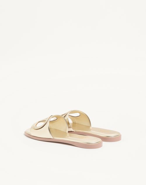 Valentino Garavani - Vlogo Cut-out Laminated Nappa Leather Slide Sandal - Platinum/antique Brass - Woman - Sandals